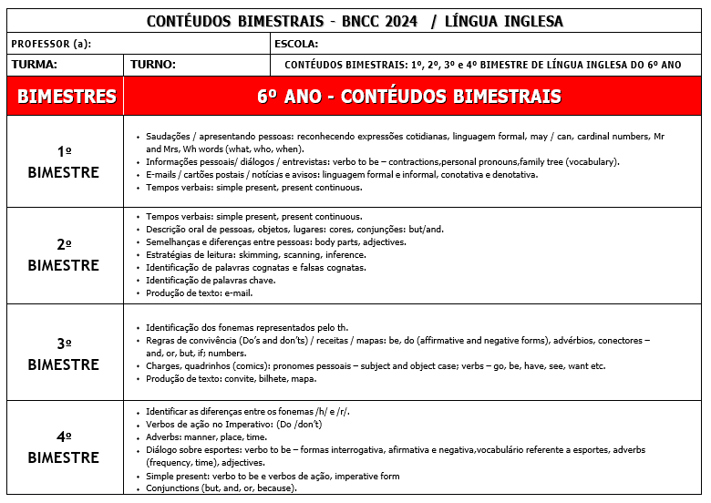 Lingua Inglesa 6AO9